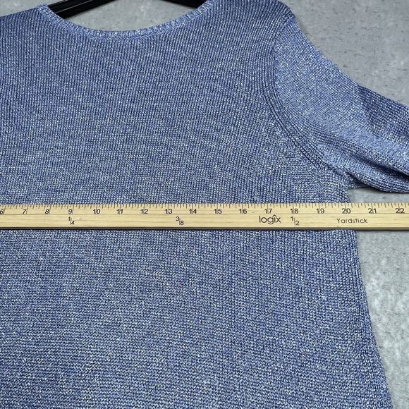 Chico's Sweater 3 XL Blue Shiny Metallic Long Sleeve Asymmetrical Sweater 1867 - Picture 6 of 10